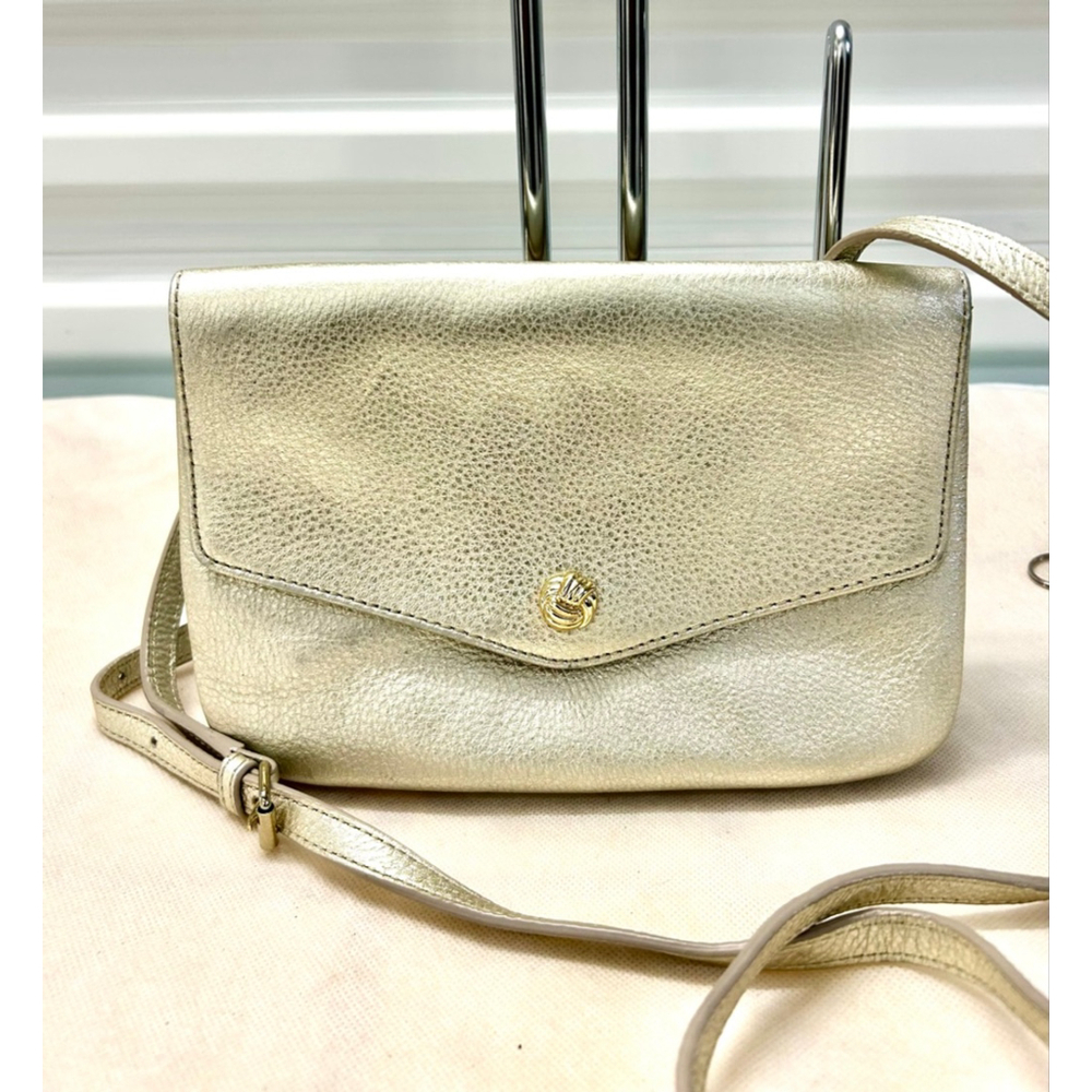 Talbots Metallic Gold Leather Crossbody Bag with magnetic closure
